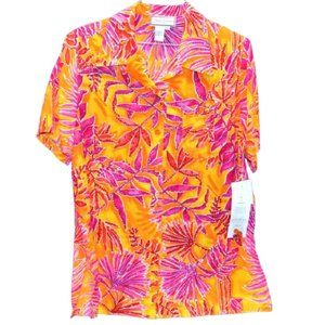 NWT Diane Gilman Silk Embellished Button-up Top 1X